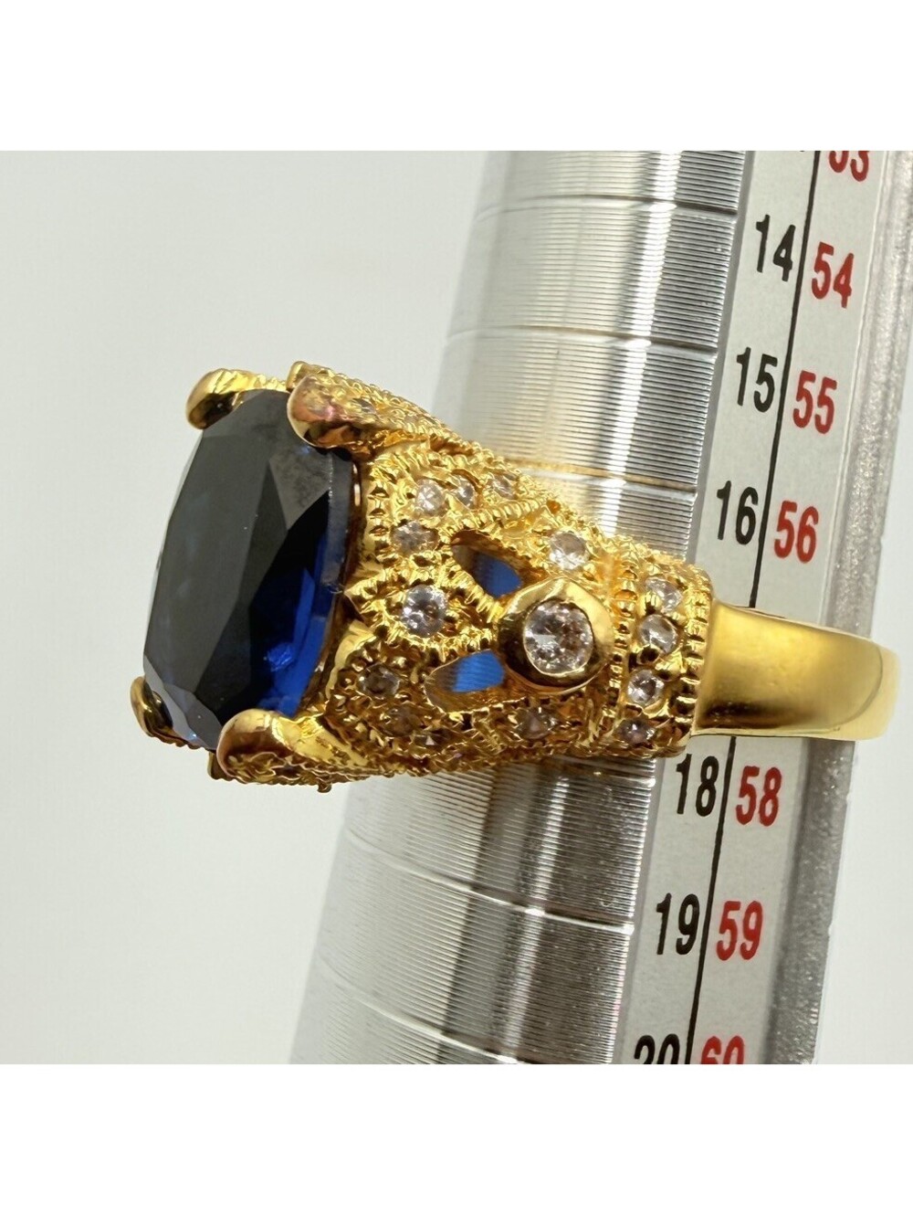VTG Camrose & Kross, JBK, Jackie Kennedy Simulated Sapphire Ring Gold Tone Sz 8